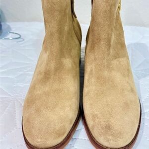 Cole Haan Beige Leather Suede Block Heel Boots